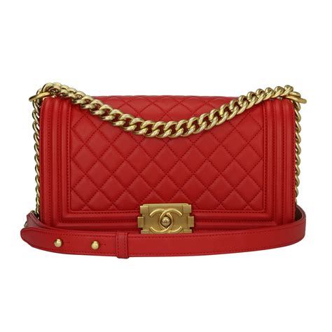 chanel boy bag red gold